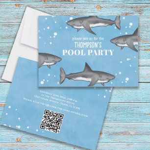 Whimsical Pool Party Ocean Swimming Sharks QR Code Invitation