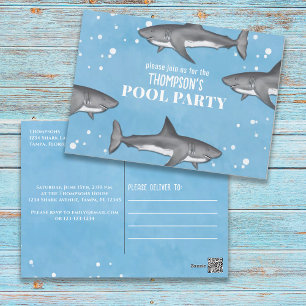 Whimsical Pool Party Sharks Blue Ocean Cute Simple Postcard