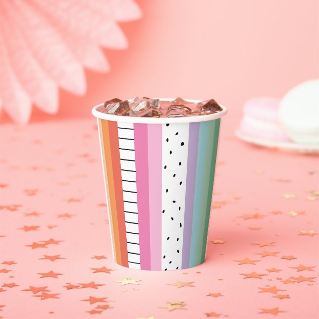 Whimsical Pop Stripes Paper Cups (Insitu)