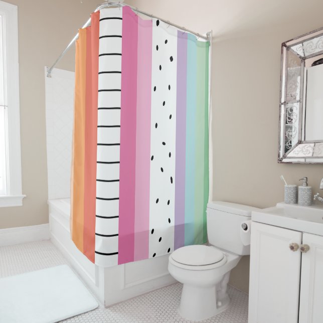 Whimsical Pop Stripes Shower Curtain (In Situ)