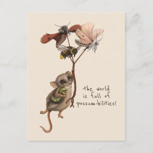 Whimsical Possum and Inspirational Adventure Quote Postcard