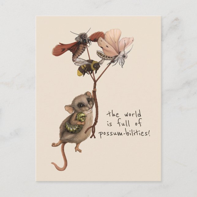 Whimsical Possum and Inspirational Adventure Quote Postcard (Front)