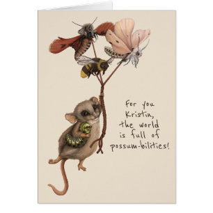 Whimsical Possum Moth and Bee Kid's Farewell Card 