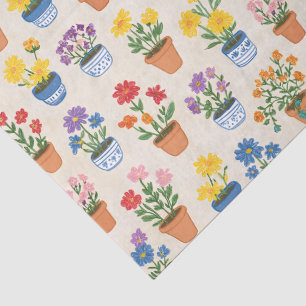 Whimsical Potted Flowers Botanical Illustration Tissue Paper