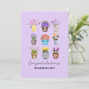 Whimsical Potted Flowers Congratulations New Home Card