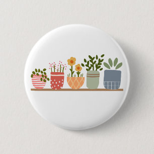 Whimsical Potted Flowers Garden Lover 6 Cm Round Badge