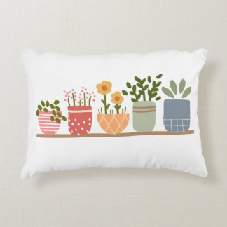 Whimsical Potted Flowers Garden Lover Decorative Cushion