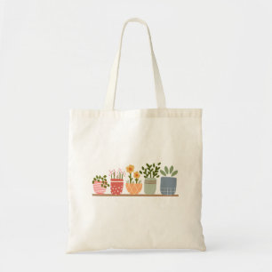 Whimsical Potted Flowers Shopping Eco Reusable Tote Bag