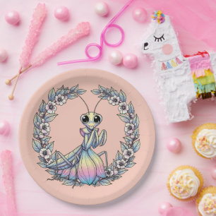 Whimsical Praying Mantis And Mountain Laurel Bloss Paper Plate