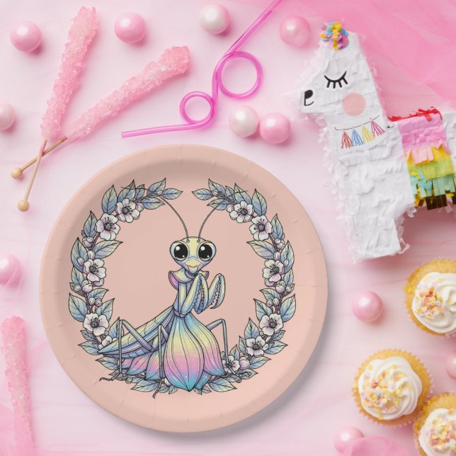 Whimsical Praying Mantis And Mountain Laurel Bloss Paper Plate (Party)