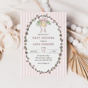 Whimsical Preppy Coquette Pastel Lemon Baby Shower Invitation