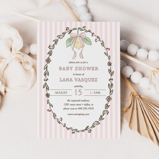 Whimsical Preppy Coquette Pastel Lemon Baby Shower Invitation (Creator Uploaded)