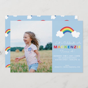 Whimsical Preppy Photo Girl Rainbow Birthday Party Invitation