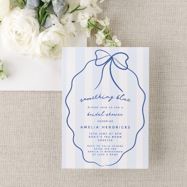 Whimsical Preppy Something Blue Bridal Shower Invitation (Creator Uploaded)