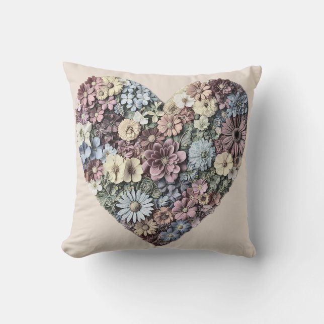 Whimsical Pressed Flower Heart Botanical Drawing  Cushion (Front)