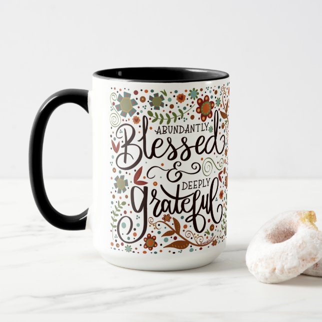 Whimsical Pretty Blessed Grateful Inspirivity Mug (With Donut)