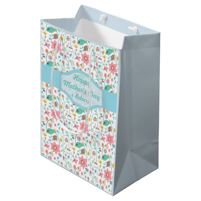 Whimsical Pretty Mother's Day Pattern Personalised Medium Gift Bag (Front Angled)
