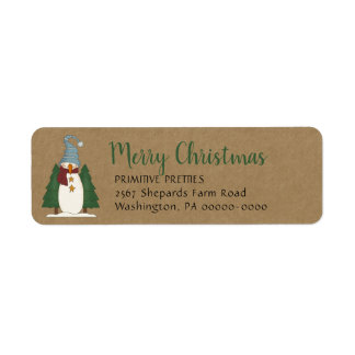 Whimsical Primitive Country Snowman Return Address Label