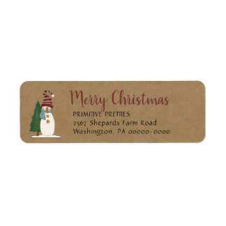 Whimsical Primitive Country Snowman Return Address Return Address Label