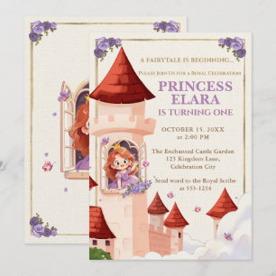 Whimsical Princess Castle First Birthday Storybook Invitation
