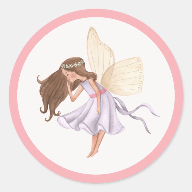 Whimsical Princess Fairy Birthday Party Favour Classic Round Sticker (Front)