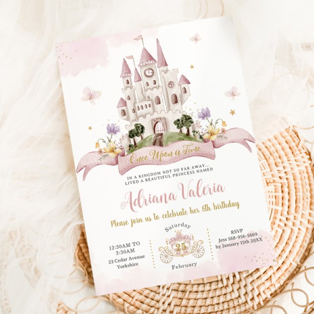 Whimsical Princess Fairytale Castle Pink Birthday Invitation (Creator Uploaded)