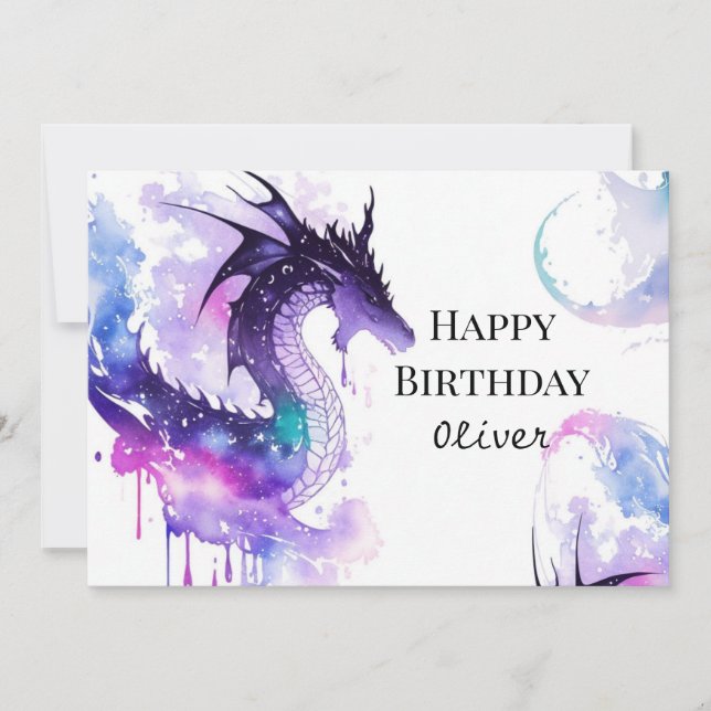 Whimsical Printable Dragon Birthday Card (Front)