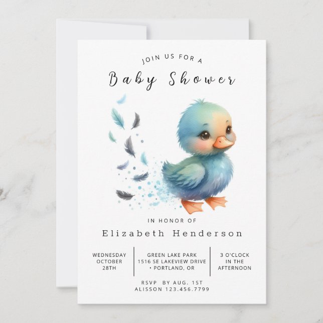 Whimsical Printable Duck Baby Shower  Invitation (Front)