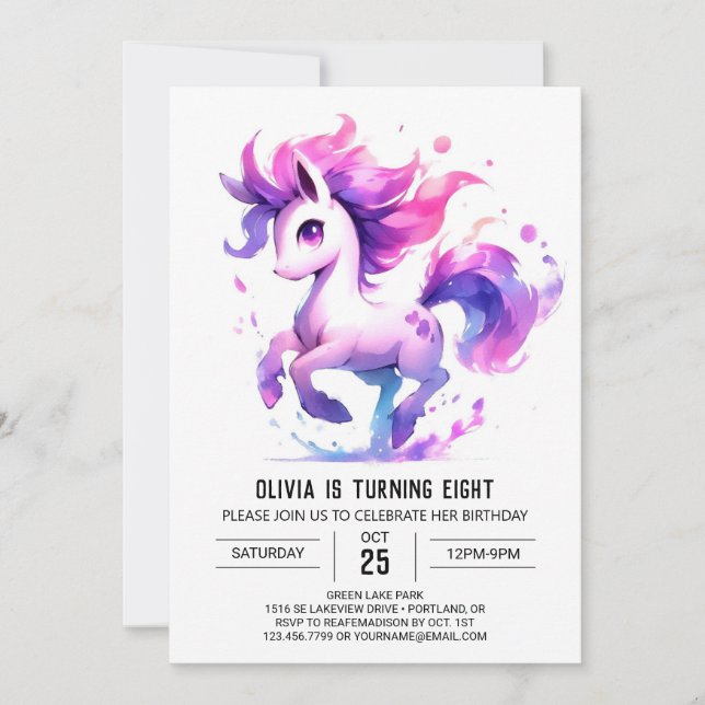 Whimsical Printable Horse Birthday Invitation (Front)