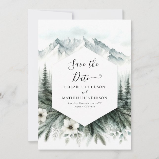 Whimsical Printable Mountain Wedding  Save The Date (Front)