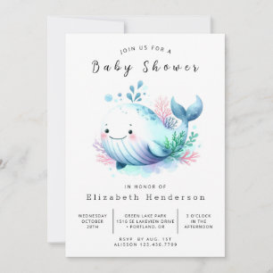 Whimsical Printable Whale Baby Shower Invitation