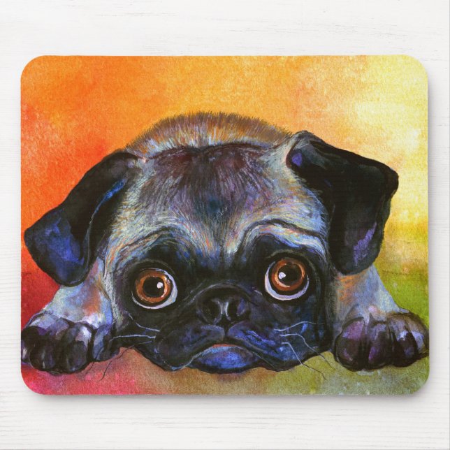 Whimsical Pug Painting #1 Svetlana Novikova Mouse Pad (Front)