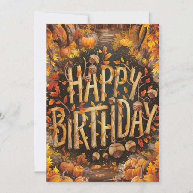 Whimsical Pumpkin Autumn Fall Happy Birthday  Card (Front)
