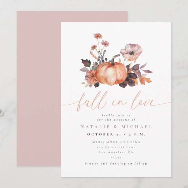 Whimsical Pumpkin Fall in Love Wedding Invitation (Front/Back)