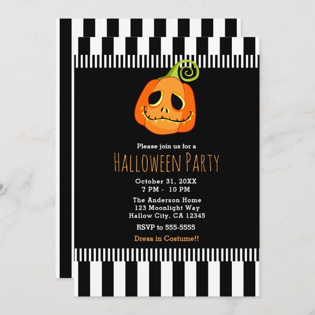 Whimsical Pumpkin Halloween Party Invitation (Front/Back)