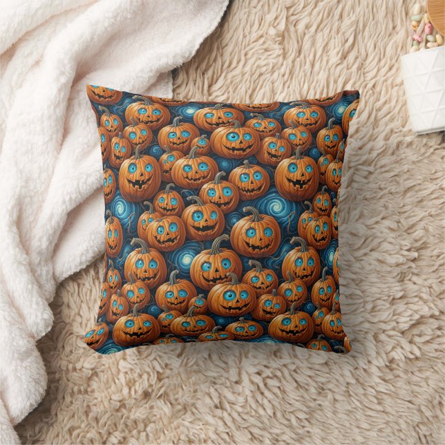 Whimsical Pumpkin Halloween Throw Pillow (Blanket)