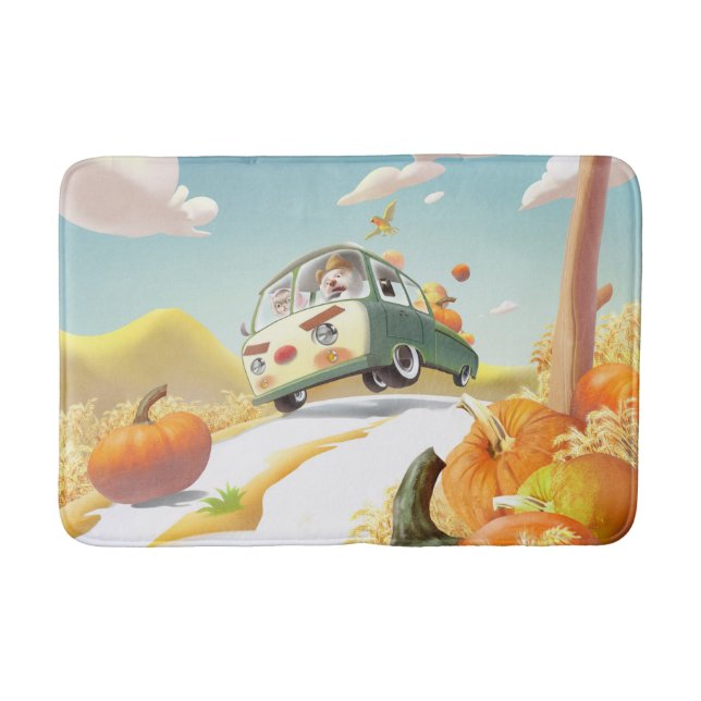 Whimsical Pumpkin Ride Bath Mat (Front)