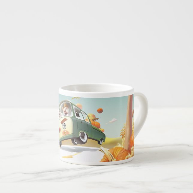 Whimsical Pumpkin Ride Espresso Cup (Front Right)