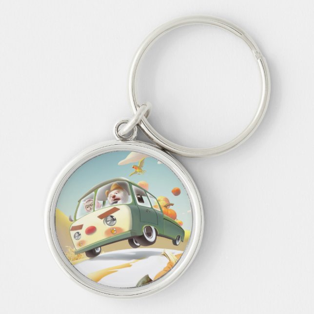 Whimsical Pumpkin Ride Key Ring (Front)