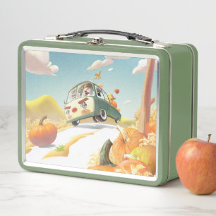 Whimsical Pumpkin Ride Metal Lunch Box