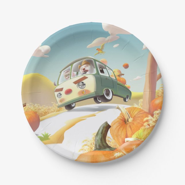 Whimsical Pumpkin Ride Paper Plate (Front)