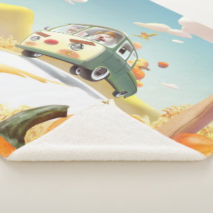 Whimsical Pumpkin Ride Sherpa Blanket