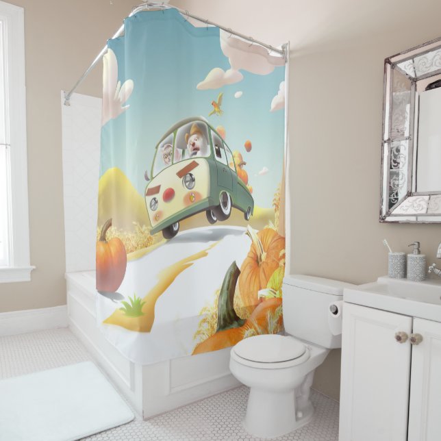 Whimsical Pumpkin Ride Shower Curtain (In Situ)