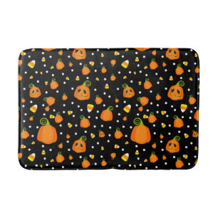 Whimsical Pumpkins & Candy Corn Fun Halloween Bath Mat
