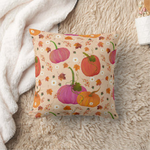 Whimsical Pumpkins Fall Leaves  Cushion