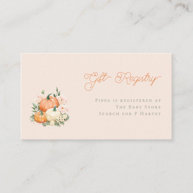 Whimsical Pumpkins & Pink Baby Registry Enclosure Card (Front)