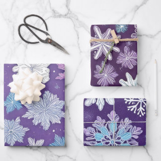 Whimsical Purple and Blue Snowflakes Christmas  Wrapping Paper Sheet