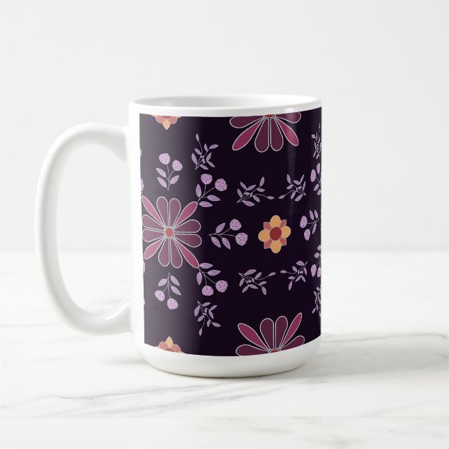 Whimsical Purple and Yellow Folk Art Floral Mug (Left)