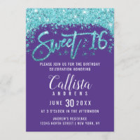 Whimsical Purple Aqua Blue Glitter Dust Sweet 16