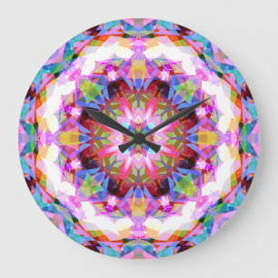 Whimsical Purple Blue Pink Colourful Pattern Large Clock